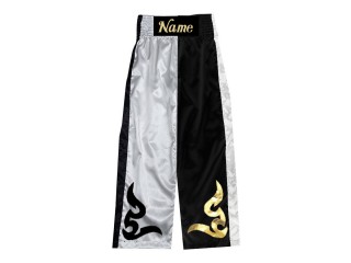 Spodnie do kickboxingu z nazwą : KNPANTS-002-Biały-Czarny