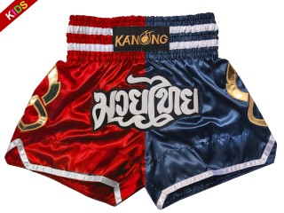Spodenki Muay Thai dla dzieci KANONG : KNS-143-Czerwony-Granatowy-K