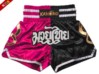 Spodenki Muay Thai dla dzieci KANONG : KNS-143-Różowy-Czarny-K