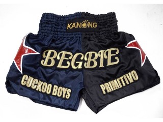 Spersonalizowane spodenki do muay thai z imieniem : KNSCUST-1264-Granatowy-Czarny