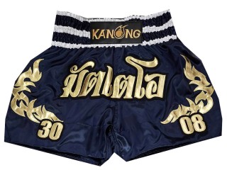 Spersonalizowane spodenki do muay thai z imieniem : KNSCUST-1265-Granatowy