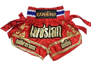 Spersonalizowane spodenki do muay thai z imieniem : KNSCUST-1266-Czerwony
