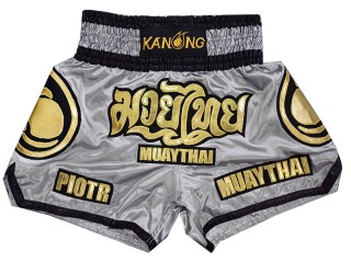 Spersonalizowane spodenki do muay thai z imieniem : KNSCUST-1269-Szary