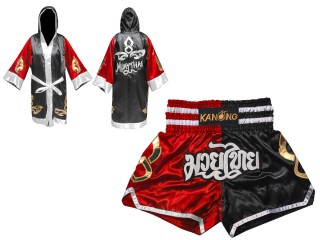 Szlafrok + Spodenki Muay Thai Kanong : 143-Czerwony-Czarny