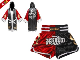Szlafrok + Spodenki Muay Thai Kanong dla dzieci : 143-Czerwony-Czarny