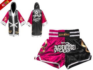 Szlafrok + Spodenki Muay Thai Kanong dla dzieci : 143-Różowy-Czarny