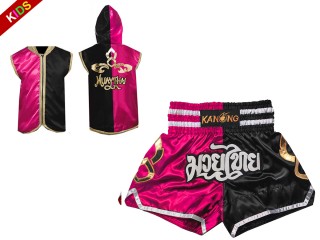 Kurtka z kapturem + Spodenki Muay Thai dla dzieci : 143-Różowy-Czarny