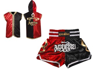Kurtka z kapturem + Spodenki Muay Thai Kanong : 143-Czerwony-Czarny