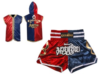 Kurtka z kapturem + Spodenki Muay Thai Kanong : 143-Czerwony-Granatowy