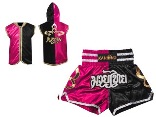 Kurtka z kapturem + Spodenki Muay Thai Kanong : 143-Różowy-Czarny