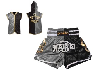Kurtka z kapturem + Spodenki Muay Thai Kanong : 143-Srebrny-Czarny