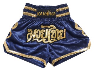 Spodenki Muay Thai Kickboxingu Kanong : KNS-121-Ciemnoniebieski