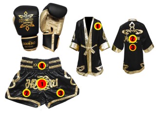 Rękawice + Szlafrok + Spodenki Muay Thai Kanong : Set 121 Czarny