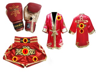 Rękawice + Szlafrok + Spodenki Muay Thai Kanong : Set 121 Czerwony