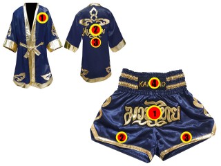 Szlafrok + Spodenki Muay Thai marki Kanong : Set 121 Ciemnoniebieski