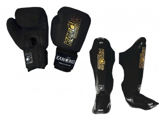 Rękawiczki + Ochraniacze piszczel-stopa Kanong : Czarny
