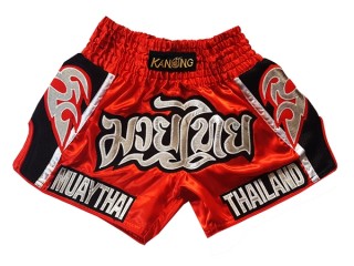Spodenki Kickboxingu Muay Thai Retro KANONG dla dzieci : KNSRTO-207-czerwony