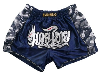 Spodenki Kickboxingu Muay Thai Retro KANONG : KNSRTO-231-Ciemnoniebieski