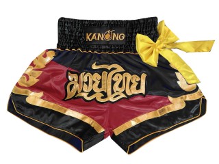 Spodenki do Muay Thai Kickboxingu Kanong : KNS-130-Czarny-Kasztanowaty