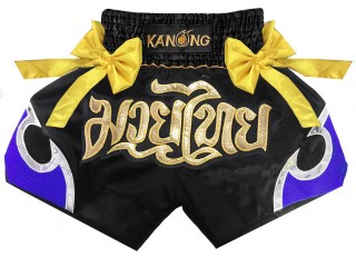 Spodenki Muay Thai Kickboxingu Kanong : KNS-131-Czarny-Niebieski