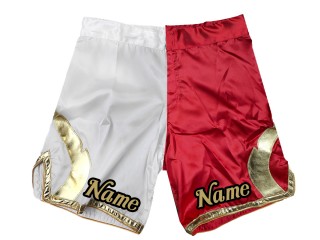 Niestandardowe spodenki MMA z dodaną nazwą lub logo: biało-czerwone
