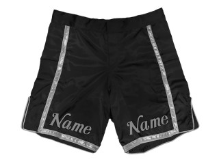 Personalizowane spodenki do MMA : czarno-srebrne