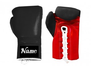 Niestandardowe sznurowane rękawiczki bokserskie: Czarno-czerwony
