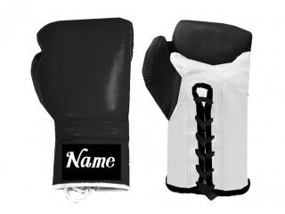 Niestandardowe sznurowane rękawiczki bokserskie: Czarno-biały