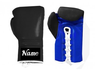 Niestandardowe sznurowane rękawiczki bokserskie: Czarno-niebieski