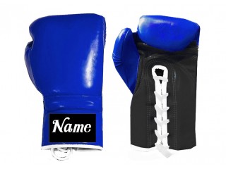 Niestandardowe sznurowane rękawiczki bokserskie: Niebiesko-czarny