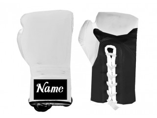 Niestandardowe sznurowane rękawiczki bokserskie: Biało-czarny