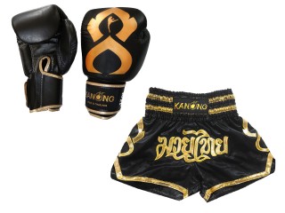 Pasujące rękawiczki Muay Thai i szorty Muay Thai : Set-121-Thaikick-Czarny