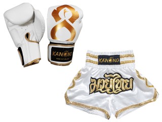 Pasujące rękawiczki Muay Thai i szorty Muay Thai : Set-121-Thaikick-Biały