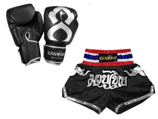 Pasujące rękawiczki Muay Thai i szorty Muay Thai: Set-125-Gloves-Thaikick-Czarny