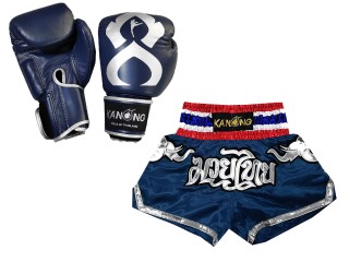 Pasujące rękawiczki Muay Thai i szorty Muay Thai: Set-125-Gloves-Thaikick-Ciemnoniebieski