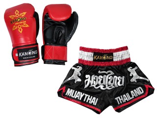 Pasujące rękawiczki Muay Thai i szorty Muay Thai: Set-133-Gloves-Czarny