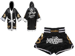 Szlafrok + Spodenki Muay Thai marki Kanong : Set-143-Czarny 