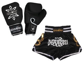 Pasujące rękawiczki Muay Thai i szorty Muay Thai: Set-143-Gloves-Czarny