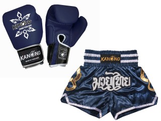 Pasujące rękawiczki Muay Thai i szorty Muay Thai:Set-143-Gloves-Ciemnoniebieski