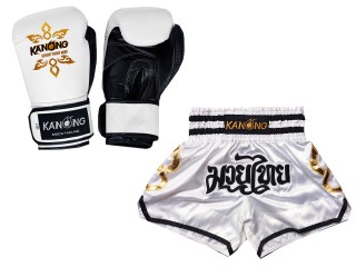 Pasujące rękawiczki Muay Thai i szorty Muay Thai: Set-143-Gloves-Biały