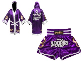 Szlafrok + Spodenki Muay Thai marki Kanong : Set-143-Fioletowy