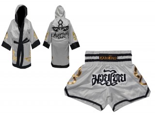 Szlafrok + Spodenki Muay Thai marki Kanong : Set-143-Srebro