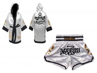 Szlafrok + Spodenki Muay Thai marki Kanong : Set-143-Biały