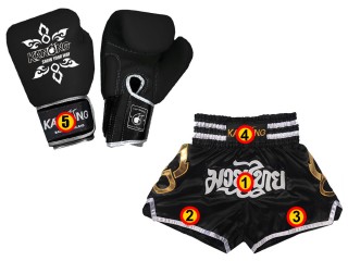 Rękawice bokserskie z prawdziwej skóry z imieniem + Personalizowane spodenki Muay Thai