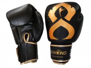 Prawdziwe skórzane rękawiczki Muay Thai Kanong : Czarny/Złoto 