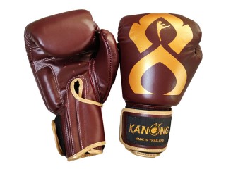 Prawdziwe skórzane rękawiczki Muay Thai Kanong : Bordowo/złoty