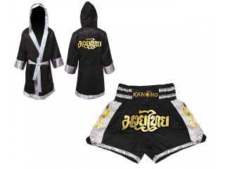 Szlafrok + Spodenki Muay Thai marki Kanong : Set-141-Czarny 