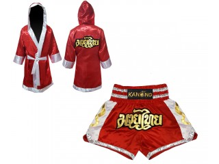 Szlafrok + Spodenki Muay Thai marki Kanong : Set-141-Czerwony 