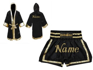 Szlafrok + Spodenki Muay Thai marki Kanong : Set-140-Czarny-Złoto 