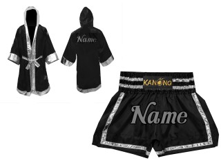 Szlafrok + Spodenki Muay Thai marki Kanong : Set-140-Czarny-Srebro 